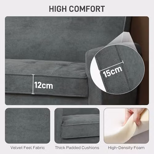 HOMCOM Modern Velvet Upholstered 2 Seater Sofa in Grey – 3
