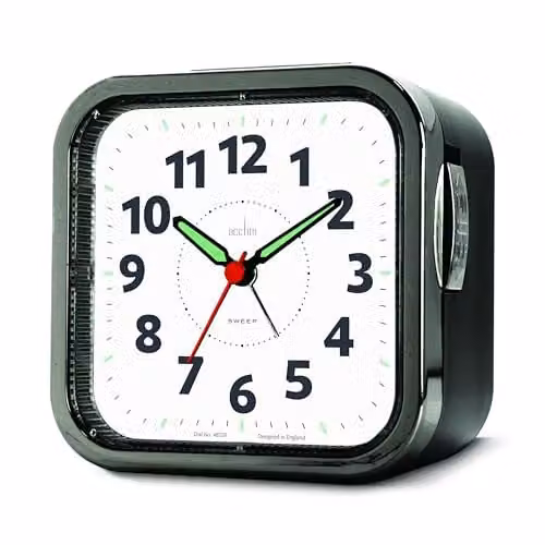 Acctim Otis Non-Ticking Analog Quartz Sweep Bell Alarm Clock in Black