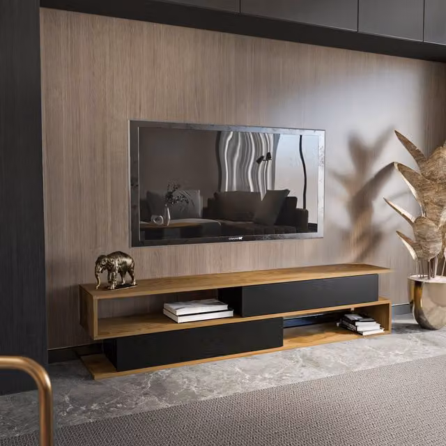 Decorotika Cortez Modern Geometric TV Unit in Black and Gold