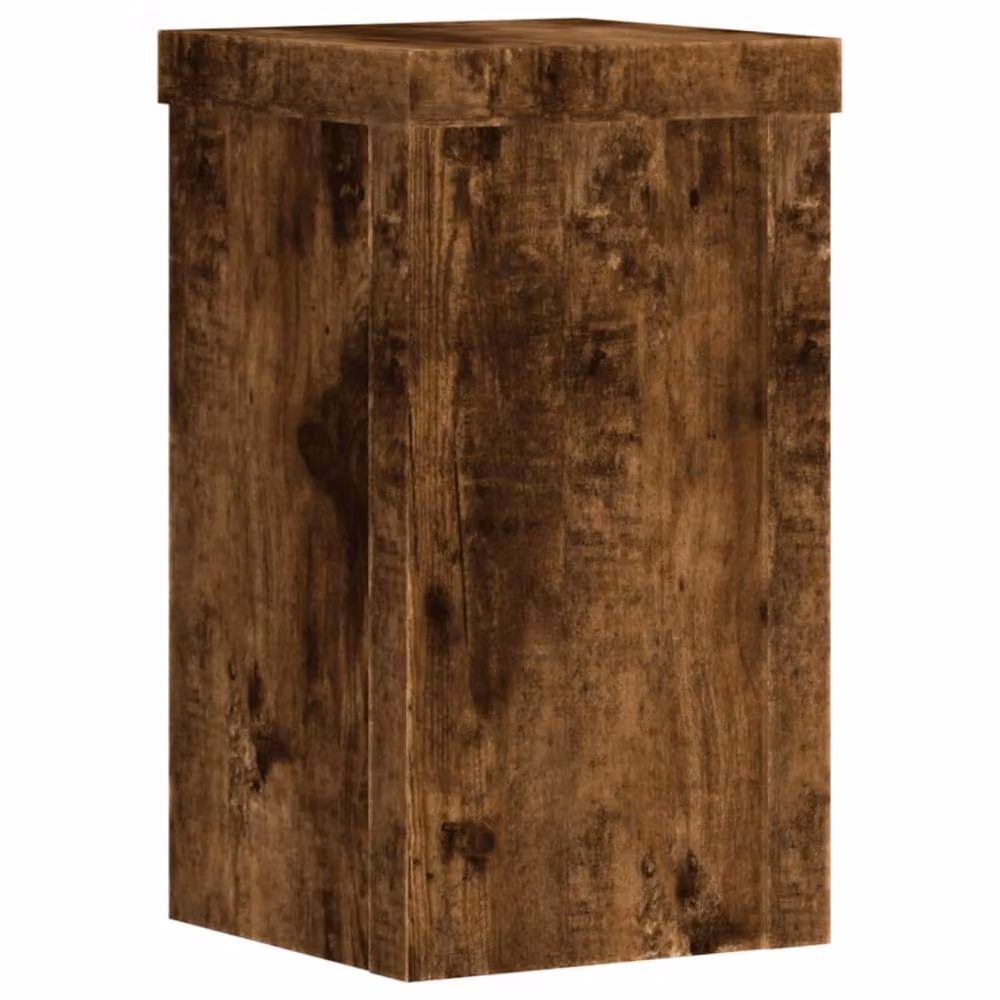 Berkfield Home Set of 2 Smoked Oak Tabletop Plant Stands, Brown, W/D/H: 10 x 10 x 18 cm – 4