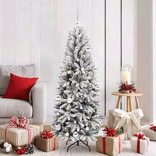 Berkfield Home Green and White Artificial Christmas Tree with 150 LEDs, W/D/H: 63 x 63 x 150 cm