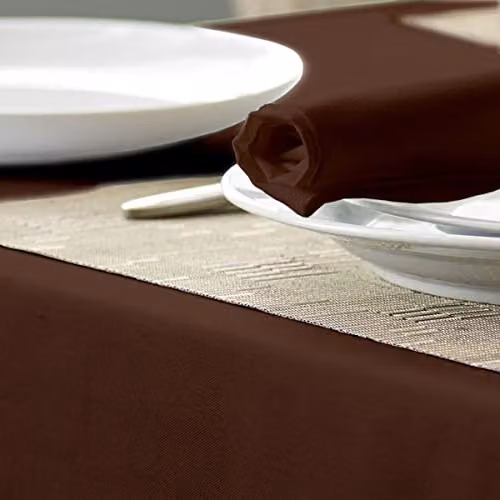 Vision Linens Plain Round Polyester Tablecloth in Brown, Diameter: 173 cm – 2