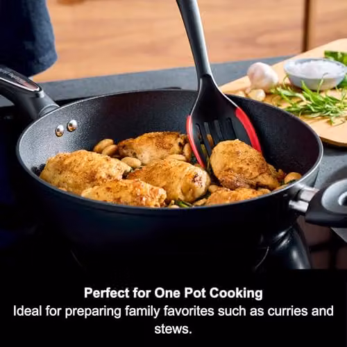 Morphy Richards Black Forged Aluminium Lidded Saute Pan with Ceramic Coating and Glass Lid, 28 cm – 4