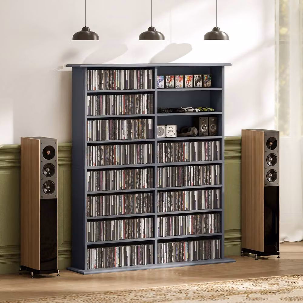 STILVORA Grey CD Storage Tower with 12 Adjustable Shelves – 8