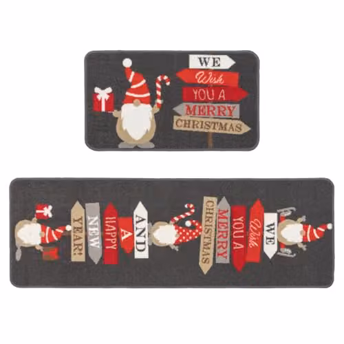 JVL Premium Christmas Gonk Mat and Runner Set, Multicolour, Non-Slip and Washable