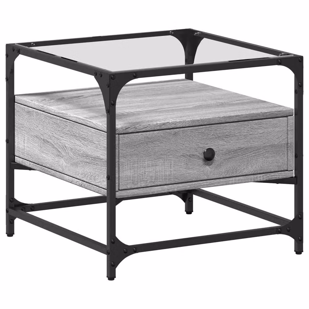 Berkfield Home Decorative Coffee Table with Glass Top, Grey Sonoma, W/D/H: 50 x 50 x 45 cm – 3