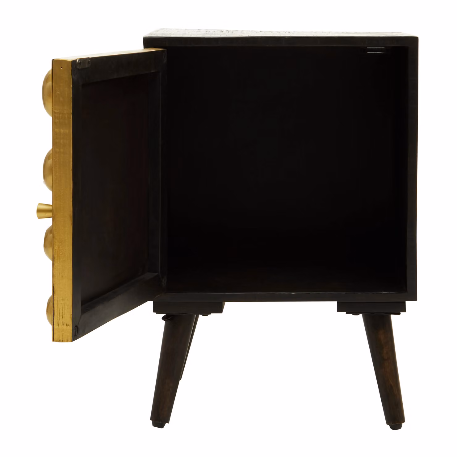 Orsina Black Mango Wood Storage Cabinet with Gold Metallic Finish and Open Shelving – 3