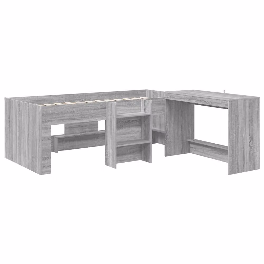 Berkfield Home Kids' High Bed Frame with Desk, 2-Piece Set in Grey Sonoma – 1