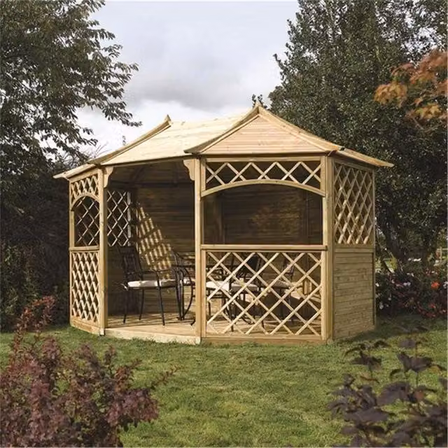 Cheshire Pressure Treated Lattice Wood Gazebo in Light Oak