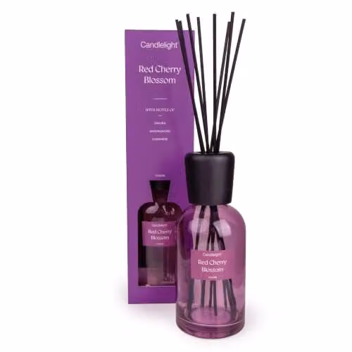 Candlelight Luxury Cherry Blossom Reed Diffuser, 1000ml, Black and Silver Glass
