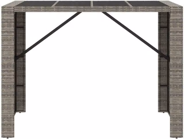Berkfield Home Beautiful Bar Table with Glass Top in Grey Poly Rattan and Steel, W: 145 cm, D: 80 cm, H: 110 cm – 1