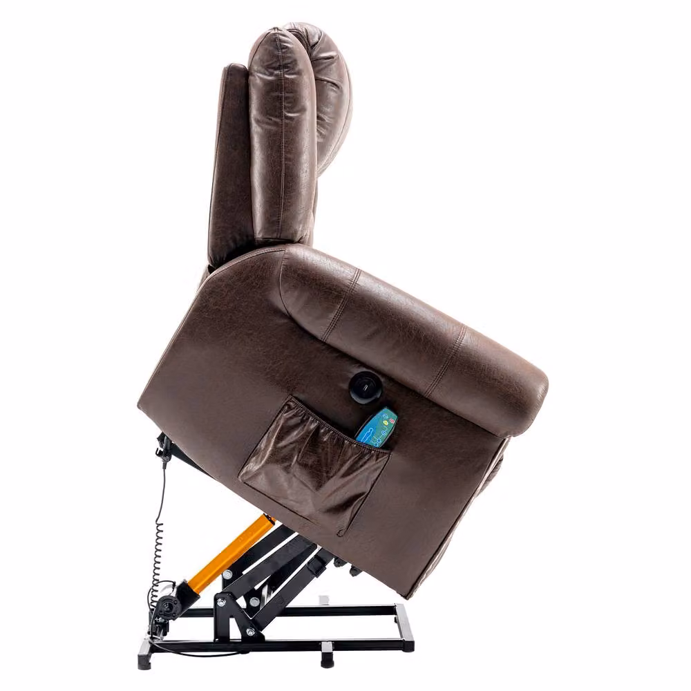 Rolipo Brown PU Leather Heated Massage Recliner Chair with Cup Holders – 4
