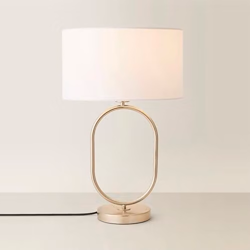 ValueLights Antonia White Fabric Drum Oval Table Lamp with Brushed Chrome Base – 1