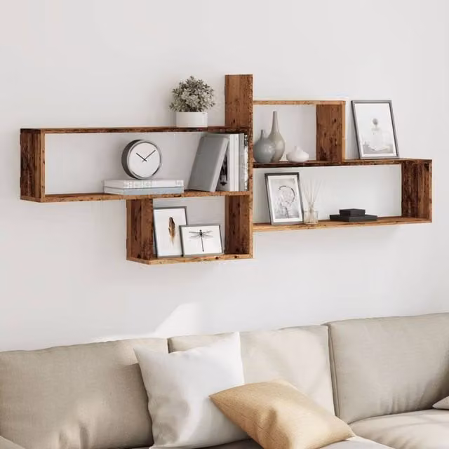 Berkfield Home Wall Shelf in Old Wood Brown, W/D/H: 167.5 x 18 x 68 cm