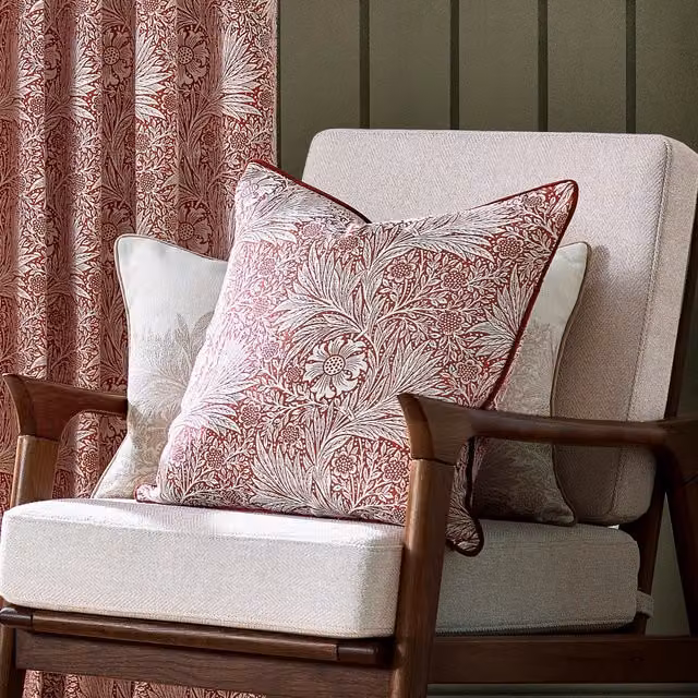 Morris & Co. Marigold Piped Jacquard Filled Cushion, Russet, W x D: 50 x 50 cm