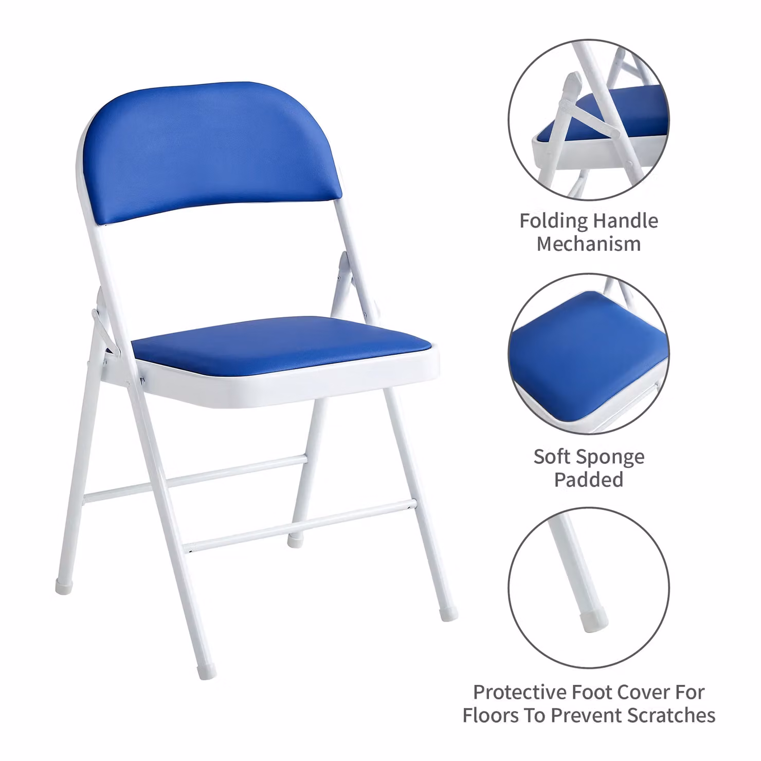 MCC Direct Set of 4 Blue Folding Dining Chairs with Metal Frame and Padded Synthetic Leather Seats – 2
