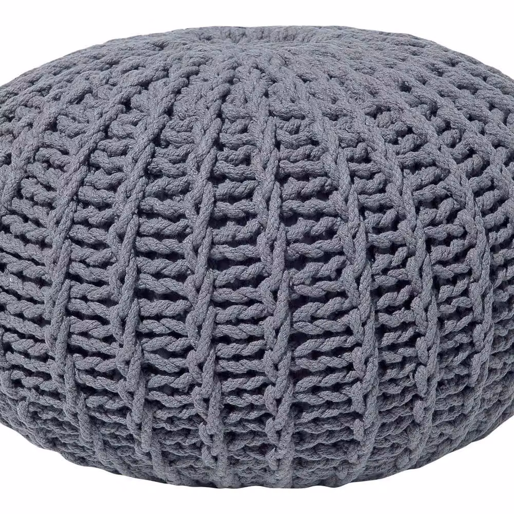 Wyld and Coco Nordic Nest Grey Knitted Cotton Pouf Ottoman W/D/H: 50 x 35 x 35 cm – 2