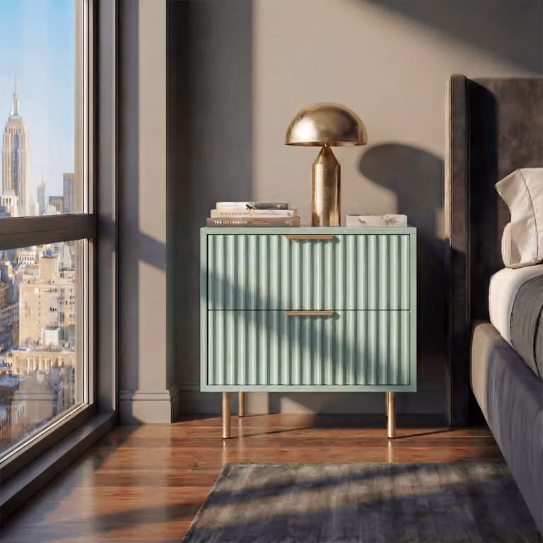 Flutrina Painted 2 Drawer Bedside Table with Metal Handles in Sage Green, W: 40 cm, D: 40 cm, H: 55 cm
