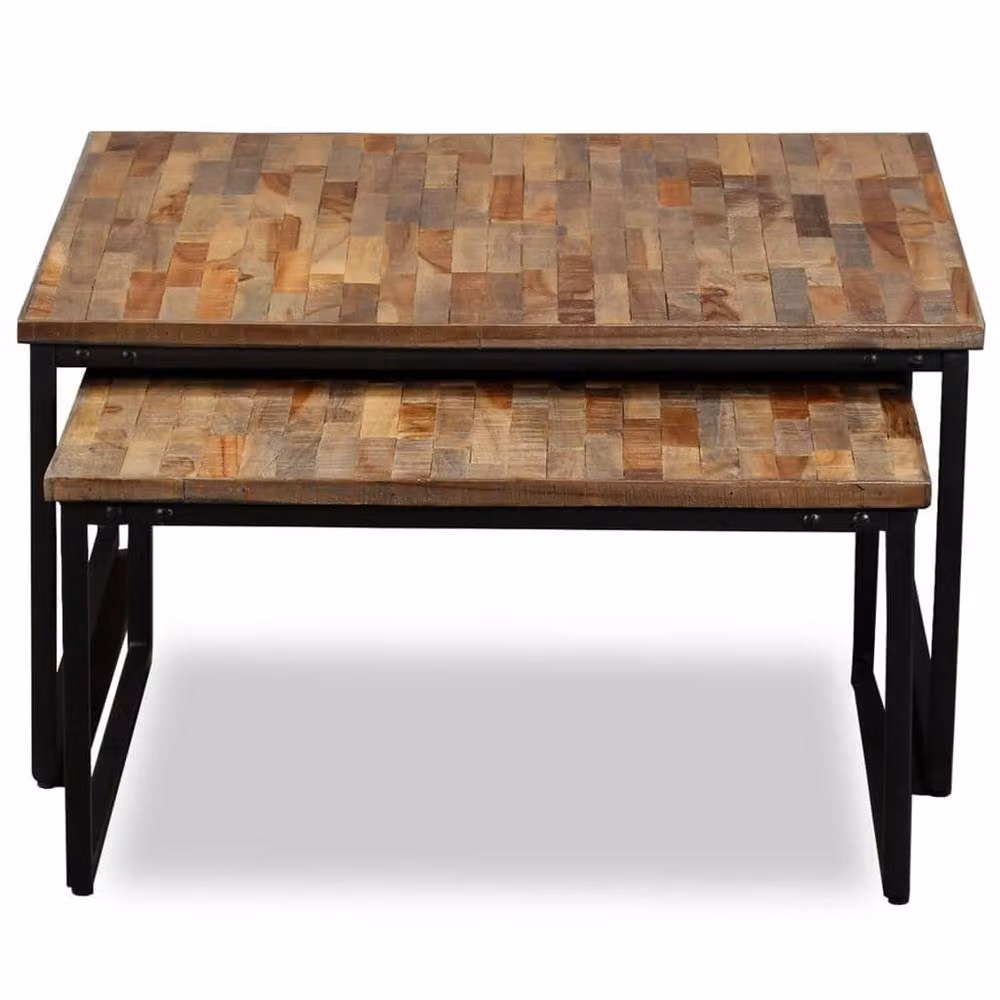 Berkfield Home Nesting Coffee Table Set of 2, Solid Reclaimed Teak Wood in Brown – 2