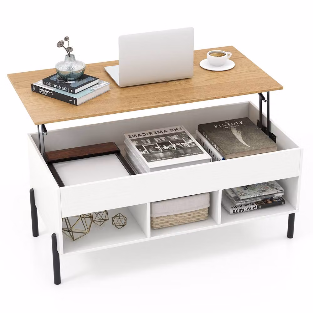 Costway Modern Rectangular Lift Top Coffee Table in White – 2