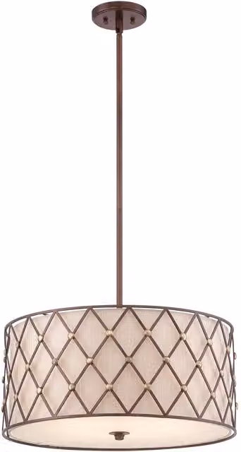 Loops 4 Bulb Copper Canyon Suspended Cylinder Ceiling Pendant Light Fitting with Fabric and Metal Details, Beige, W/D/H: 25.4 x 25.4 x 559 cm