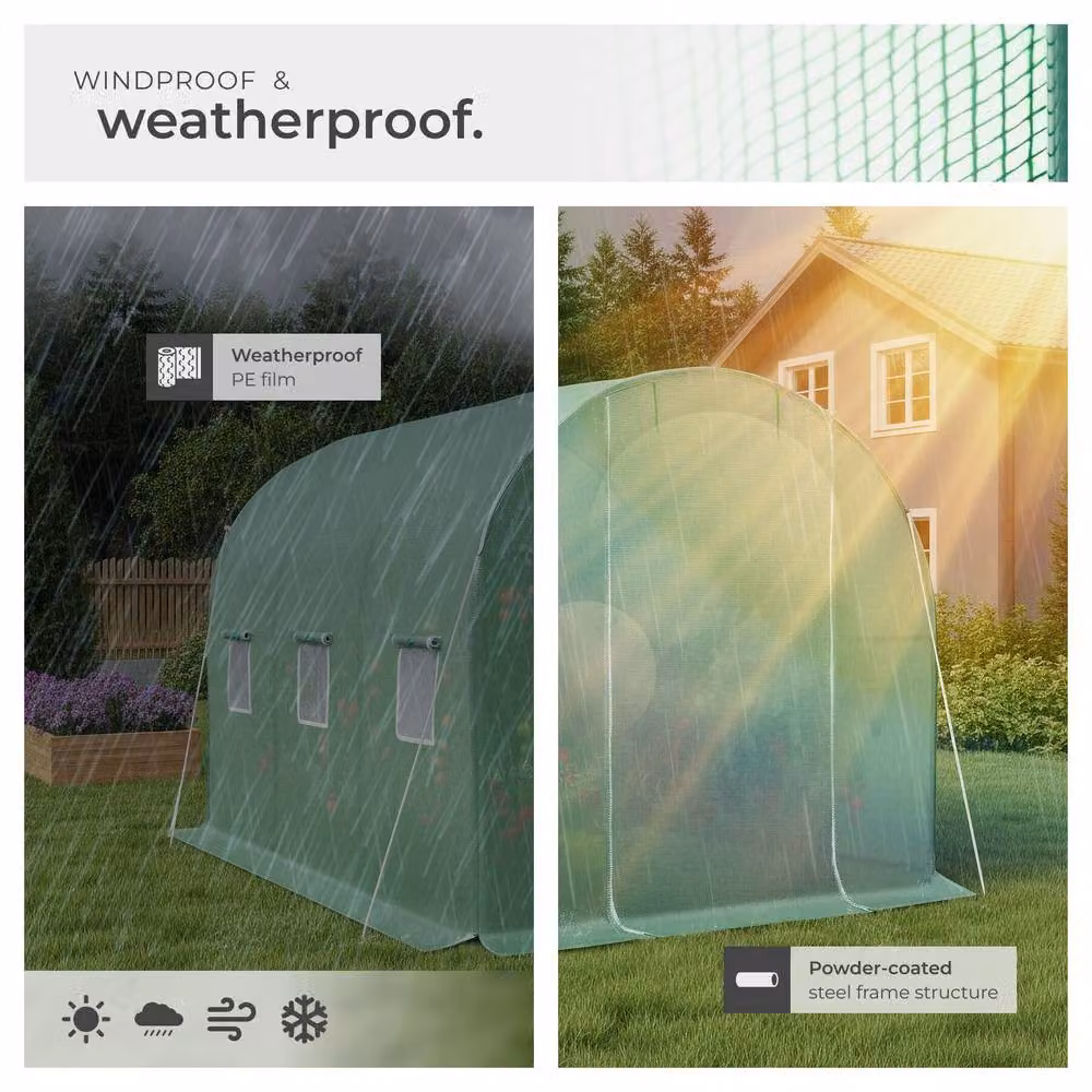 tectake Green Polytunnel Greenhouse with 6 Windows, W/D/H: 343 x 200 x 200 cm – 3