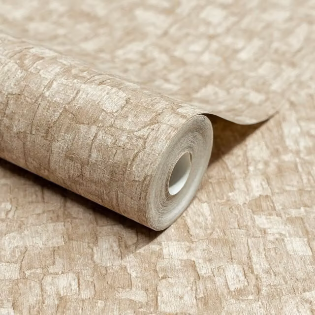 Grandeco Boutique Azobe Cork Effect Embossed Wallpaper in Beige