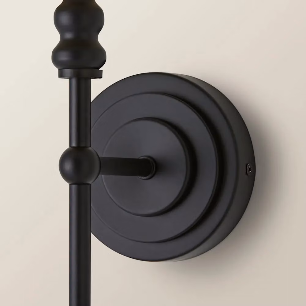 ValueLights Maggie Candlestick Style Wall Light with Black Metal Base and Beige Linen Tapered Shade – 3