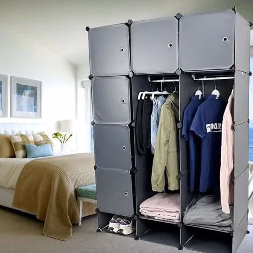 Gr8 Home 15 Cube Grey Modular Wardrobe with Hinged Doors and Hanging Rod, W/D/H: 165 x 45 x 45 cm – 7