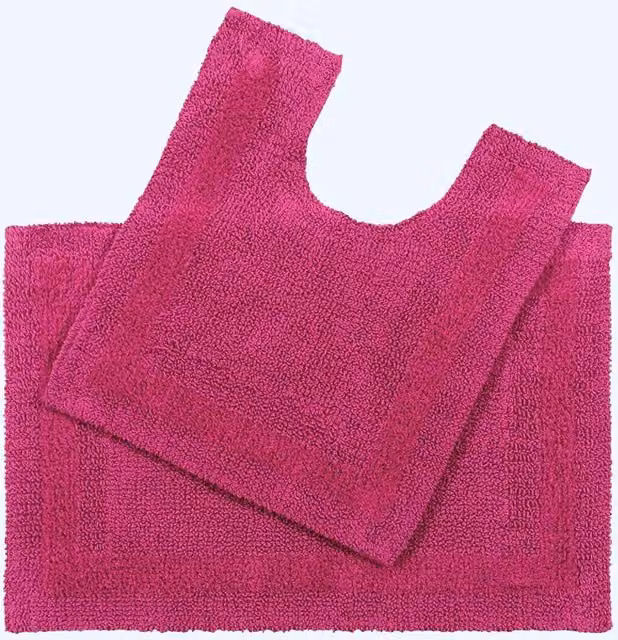 Homescapes Luxury 2 Piece Cotton Bath Mat and Pedestal Mat Set in Raspberry Pink – 1