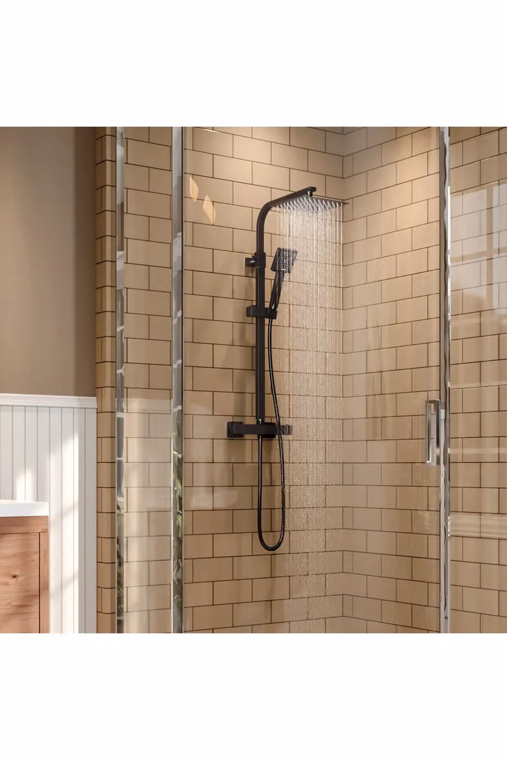 Living and Home Brass Rainfall Shower Head Set with Overhead and Hand Shower in Matt Black, Diameter: 20.32 cm – 2
