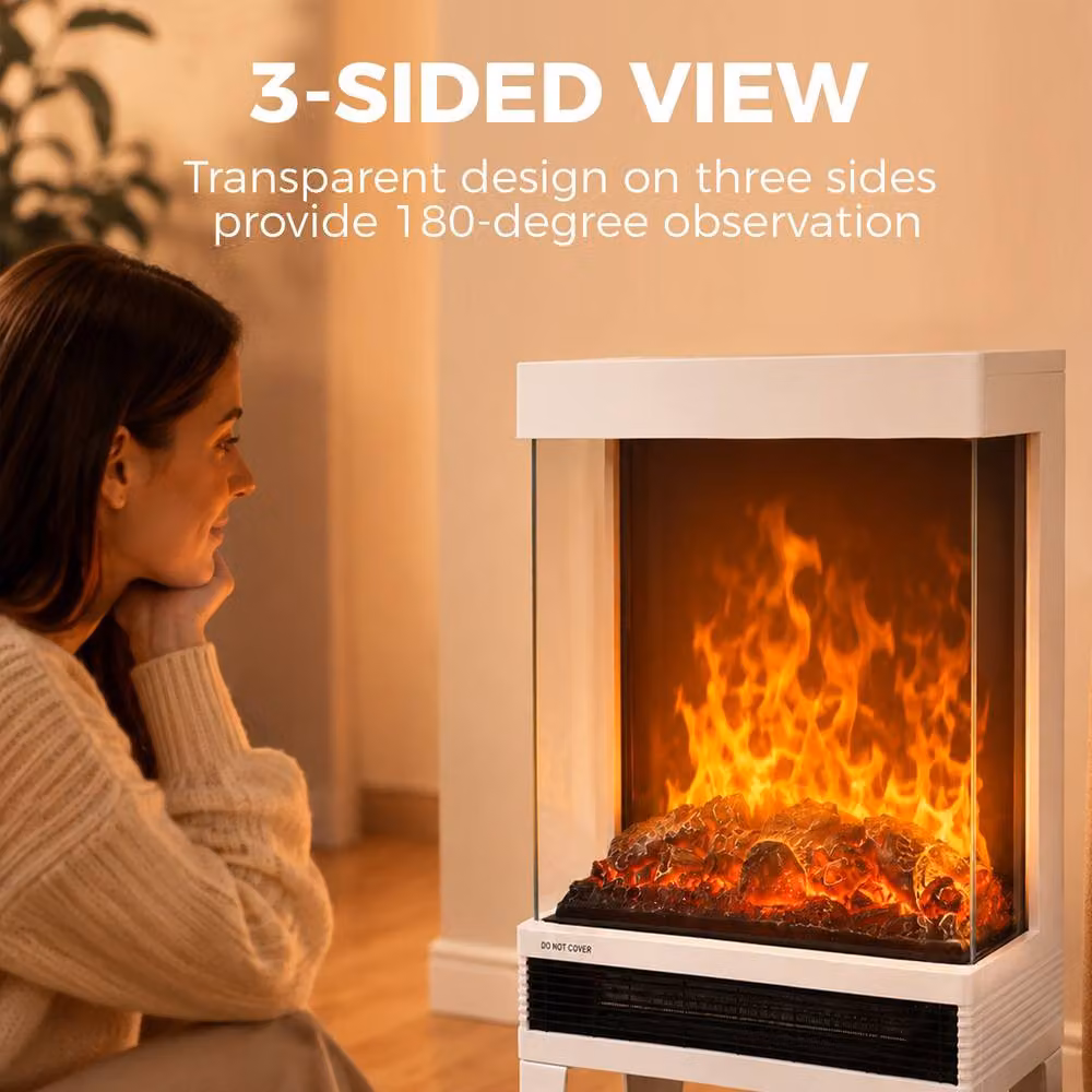 HOMCOM Freestanding Stove with LED Flame Effect in White – 5