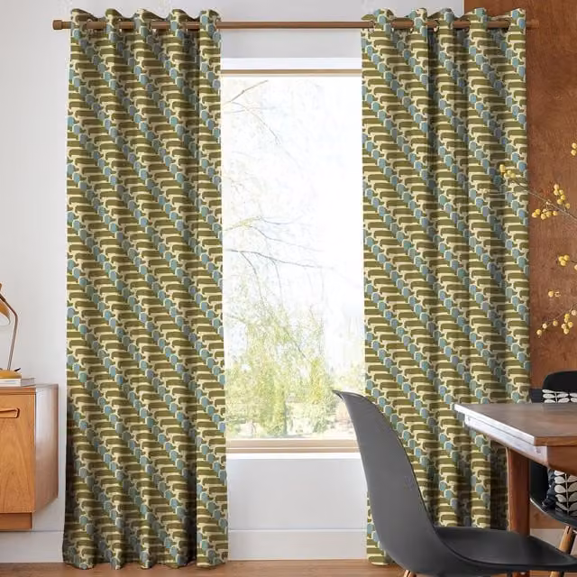 Orla Kiely Dog Show Made to Measure Blackout Curtain in Seagrass, Yellow and Multicolour Cotton Fabric with Eyelets