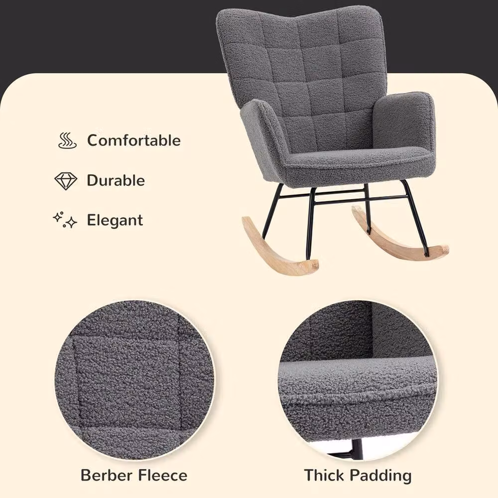 EONLION Dark Grey Fabric Nursing Rocking Chair Armchair with Armrests – 4