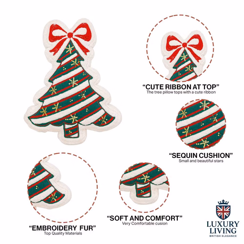 Luxury Living Christmas Tree Embroidered Cushion, Multicolour and Green, W: 50 cm x H: 50 cm – 3