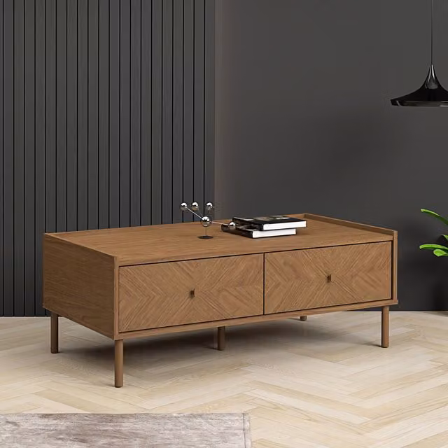 Kudl Home Modern Oak Wood Coffee Table in Brown