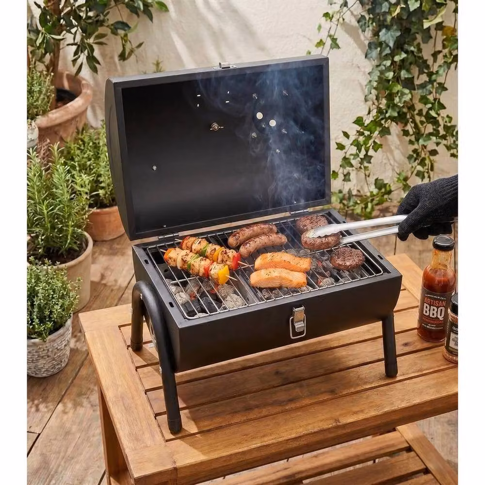 NESTLUNE Portable Charcoal Mini Barrel Tabletop BBQ Grill in Black, W: 100 cm, D: 60 cm, H: 60 cm – 2