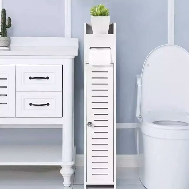 FLAVORA White Wooden Free Standing Toilet Paper Roll Holder W/H: 180 x 180 cm