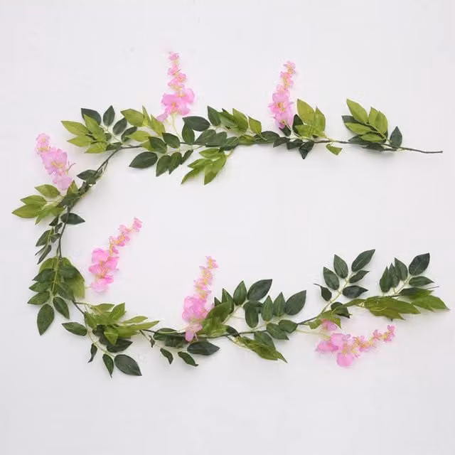 Living and Home 2 Piece Pink and Green Artificial Wisteria Flower Garland Decoration