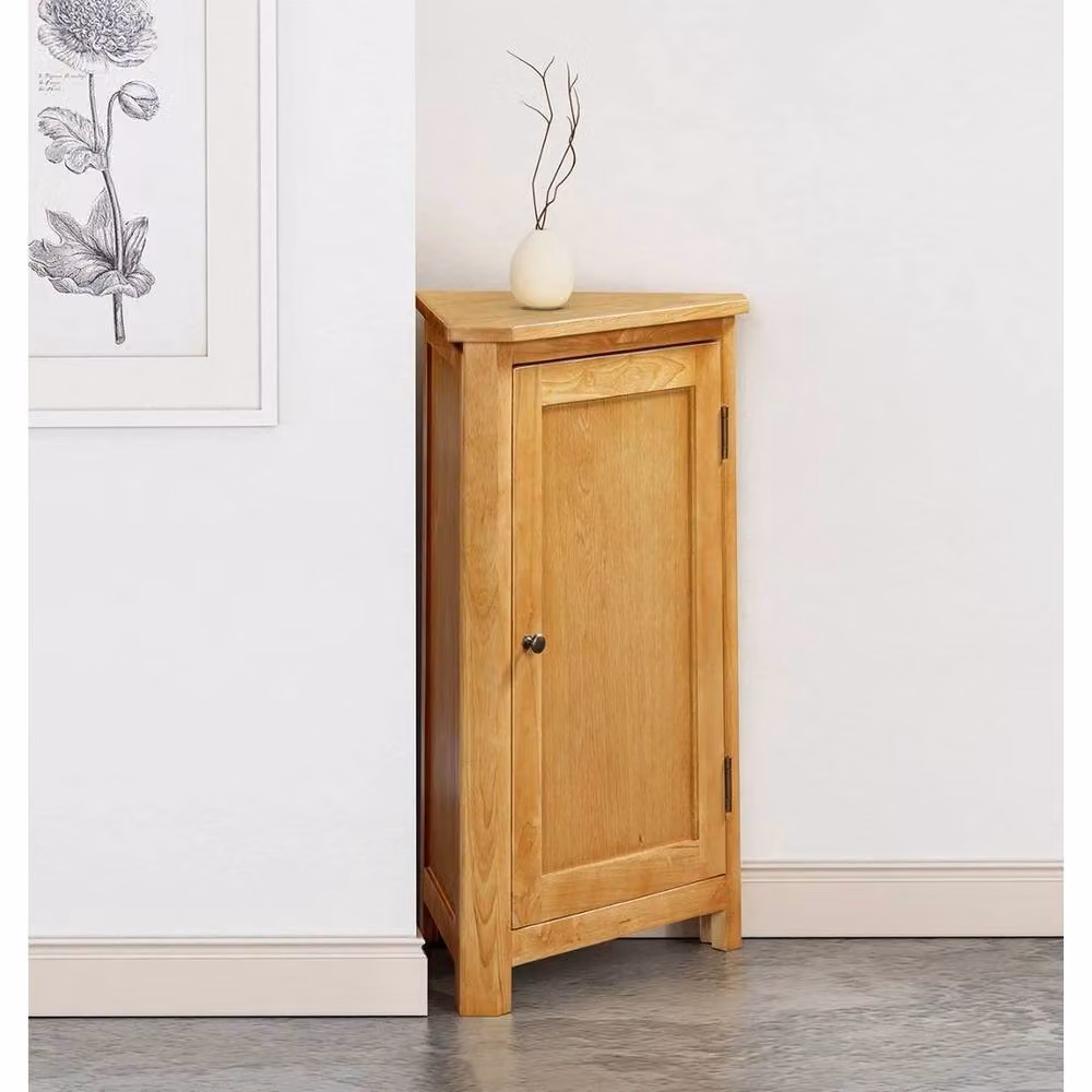 FORGEVIO Corner Storage Cupboard, Brown Oak Veneer Wooden Low Cabinet – 2