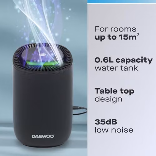 Daewoo 600ml Compact Dehumidifier in Black with Sleep Mode – 2