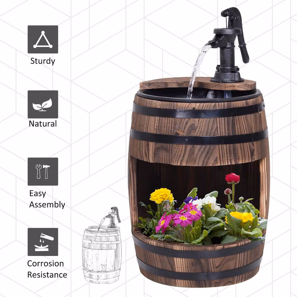 Outsunny Wooden Round Tabletop Water Fountain in Brown – 6