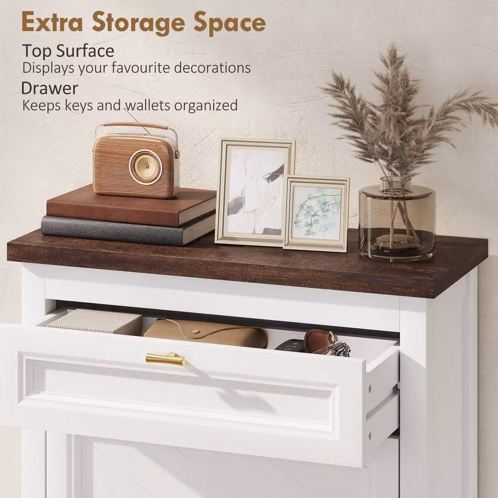STILVORA White Shoe Cabinet with 2 Tilting Compartments and Internal Shelves – 3