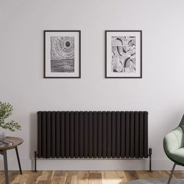 Temprazo Black Oval Tube Double Panel Horizontal Designer Radiator W: 144 cm, H: 60 cm
