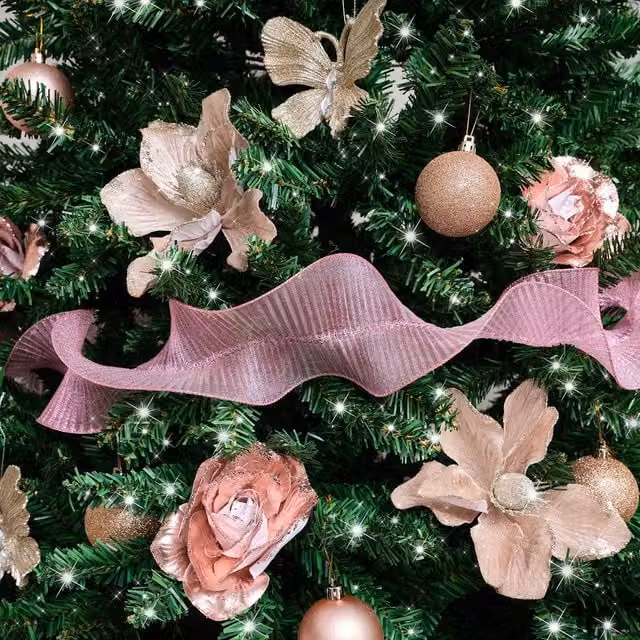 Melody Maison Hot Pink Sparkle Ruffle Christmas Tree Ribbon, 2.7m