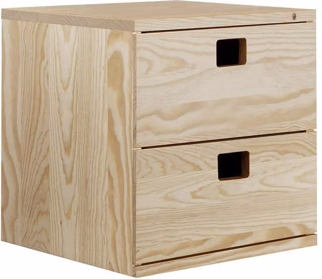 CALICOSY Solid Pine 2-Drawer Unit in Brown, W/D/H: 36.2 x 36.2 x 36.2 cm