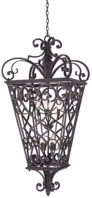 Elstead Fort Quinn 8 Light Black Metal Lantern Pendant Ceiling Light with E14 Base