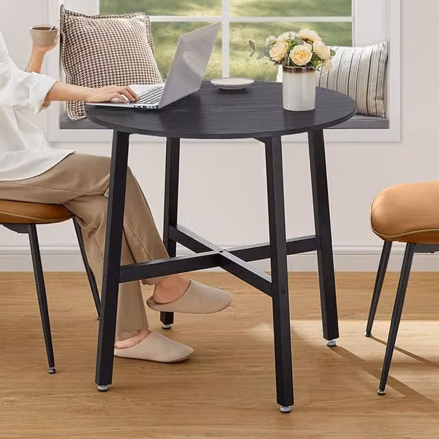 VASAGLE Modern Round Dining Table in Black