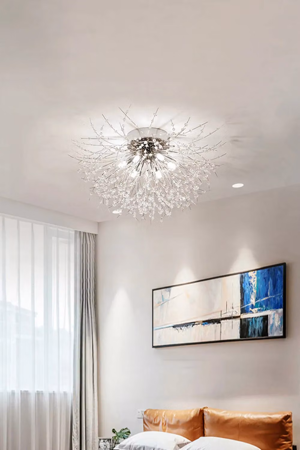 Living and Home Sputnik Flush Mount Ceiling Light in Silver with Crystal and Metal Details – 2