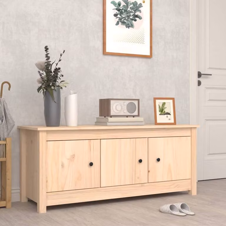 Berkfield Home Solid Wood Pine Shoe Cabinet in Beige, W: 110 cm, D: 38 cm, H: 45.5 cm